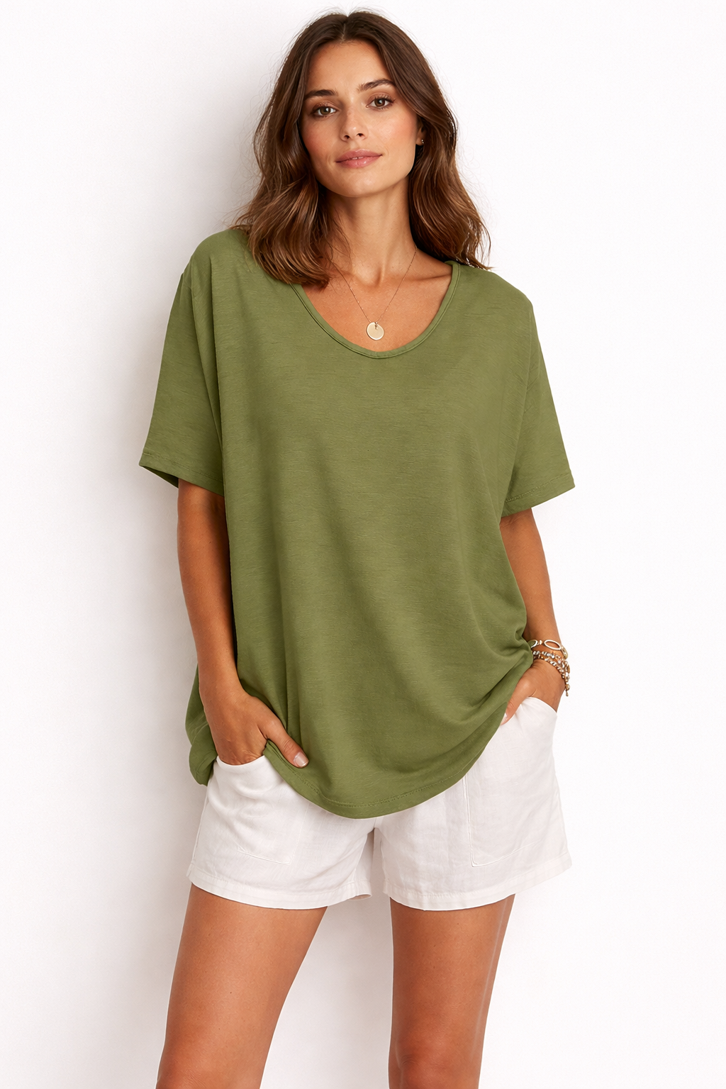 Daisy Basic Oversized Damen T-Shirt mit V-Ausschnitt