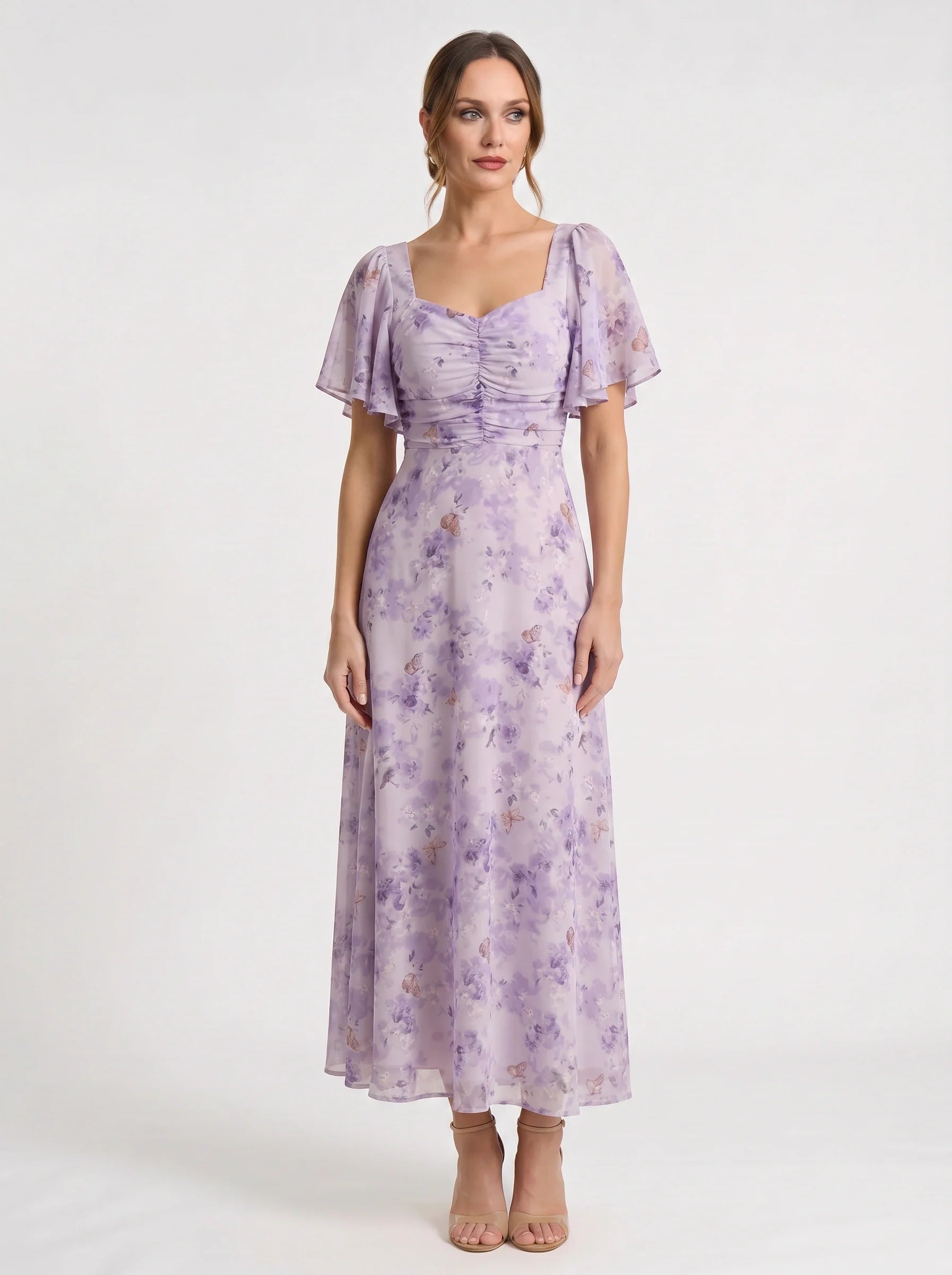 Damen Blumenprint Maxikleid mit Puffärmeln