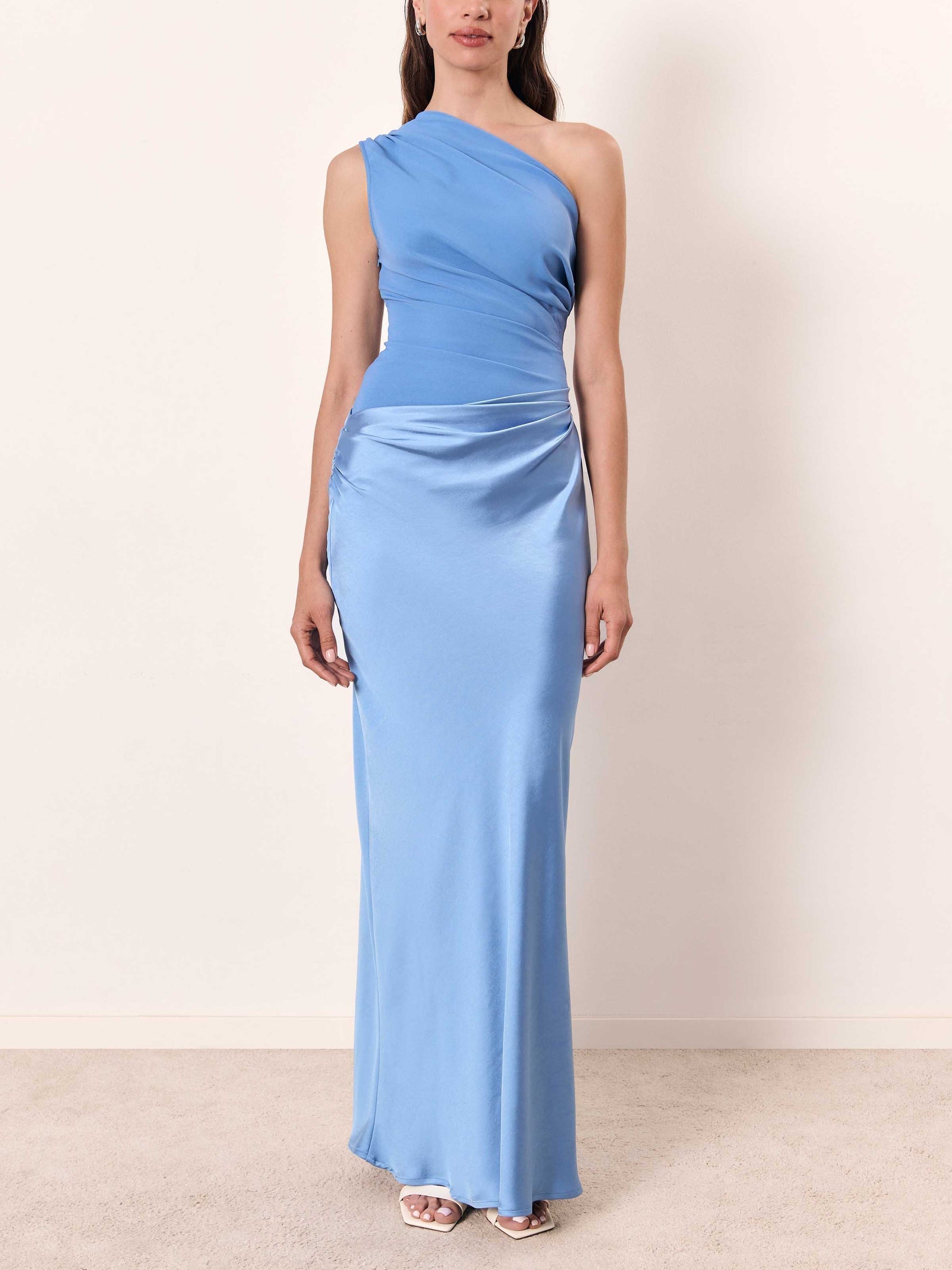 Damen One-Shoulder Plissée Maxikleid
