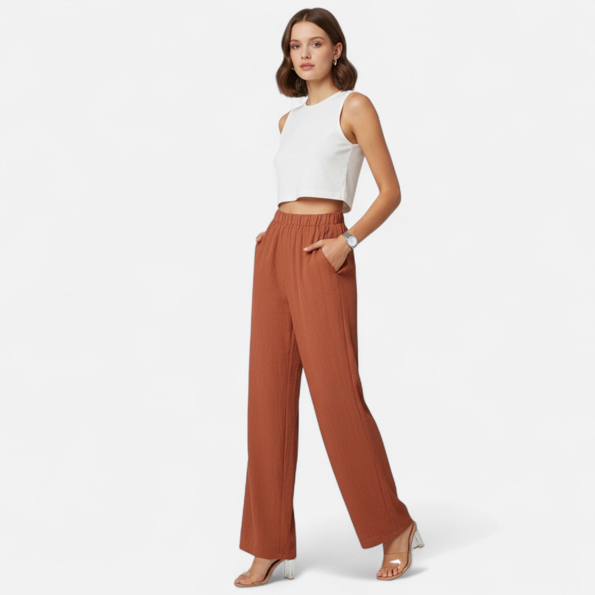 Valmonti Damen Gerade Hose – zeitloser Hochtaillen-Schnitt