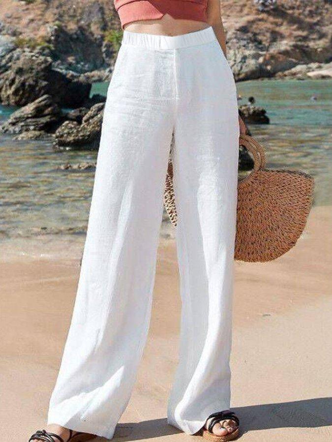 Damen High-Waist Wide-Leg Hose, locker geschnittene Stoffhose