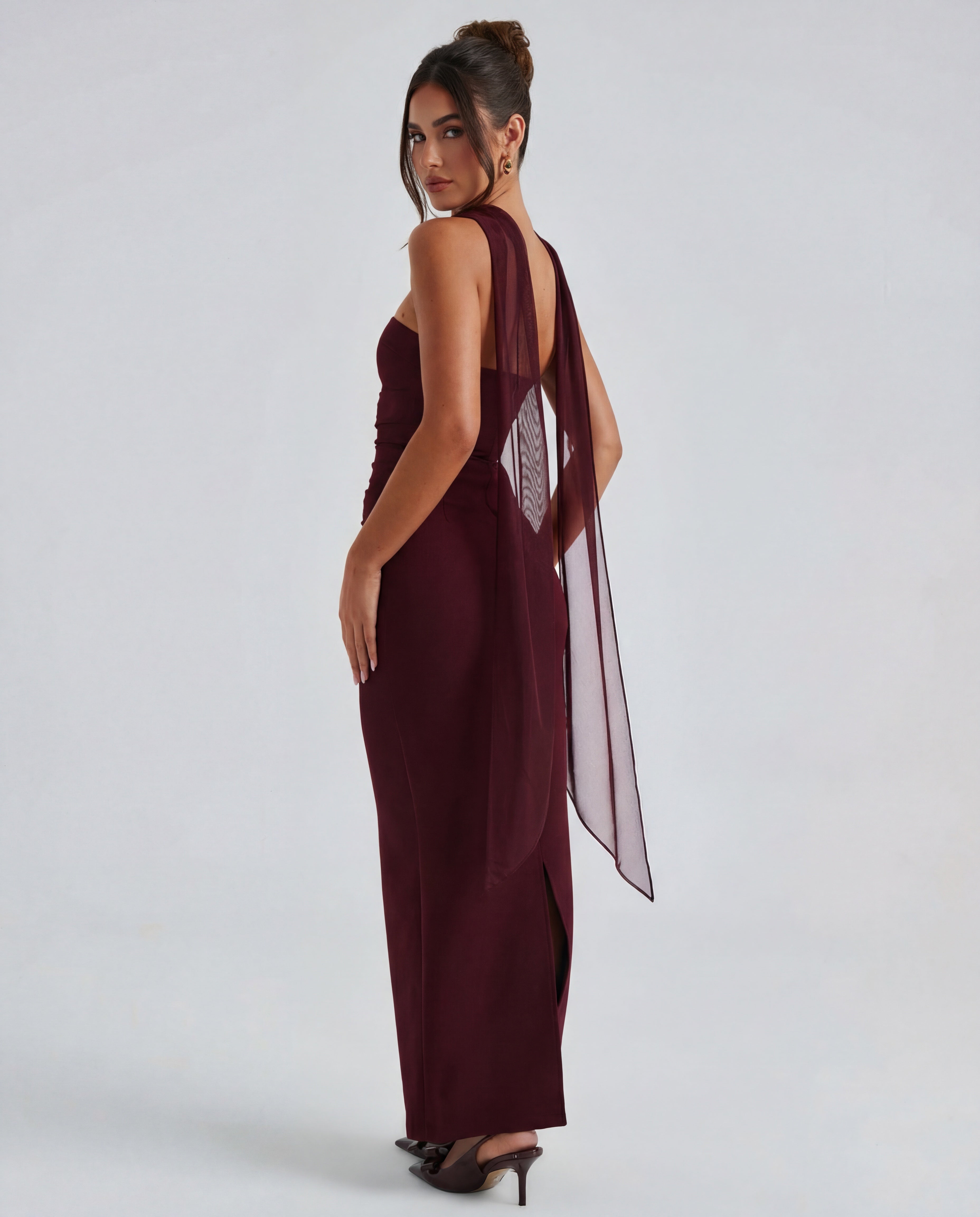 Ella | Strapless Sculpting Maxi Dress with Removable Mesh Scarf