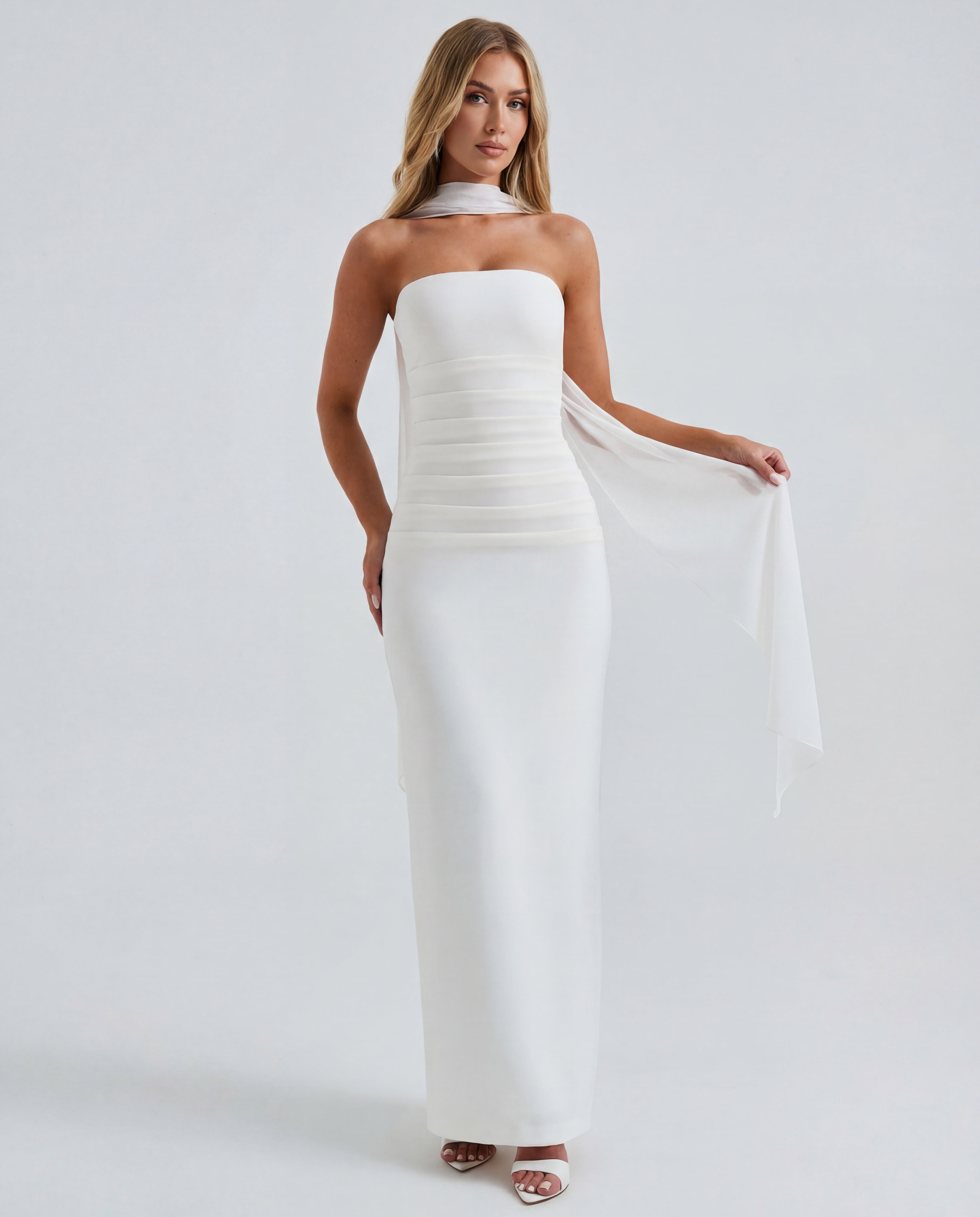 Ella | Strapless Sculpting Maxi Dress with Removable Mesh Scarf